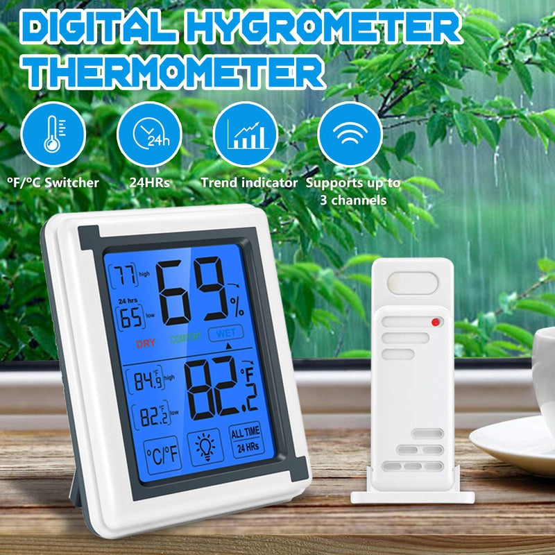 Brifit Indoor Outdoor Digital Thermometer Humidity Monitor with Large Touchscreen and Backlight
