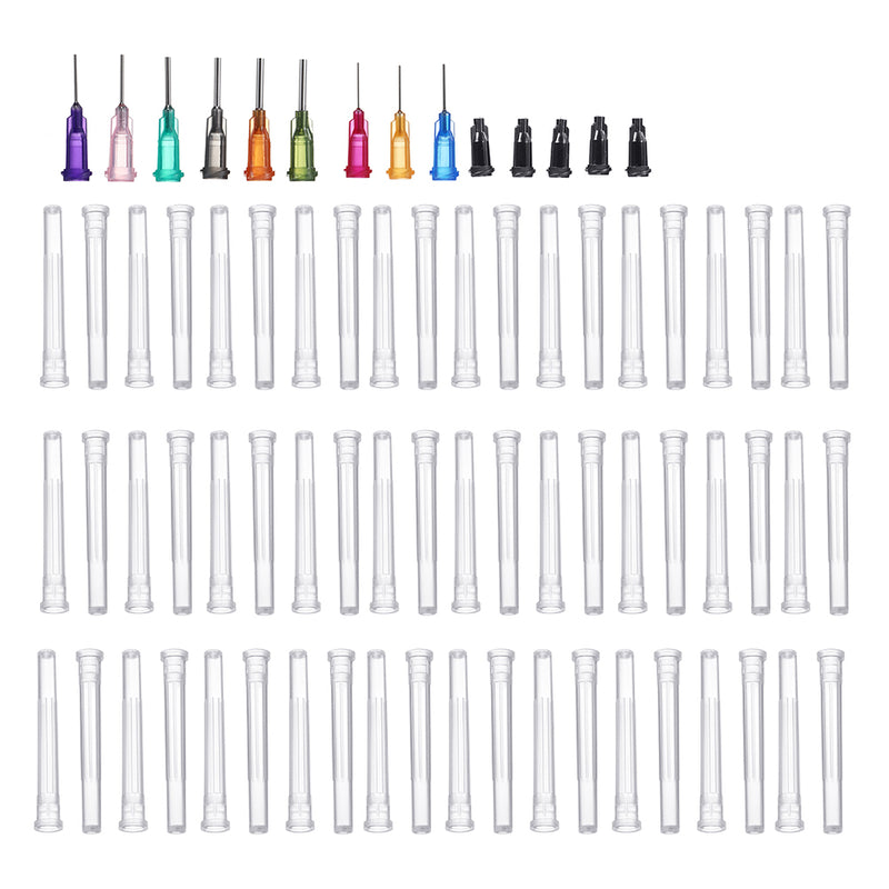 50Pcs/Set 1/2'' Blunt Tip Dispensing Needle w/ Clear Protector Black Air-tight Tipped Caps for Syringe Refilling and Measuring Liquid Industrial Glue Applicator Different Gauge