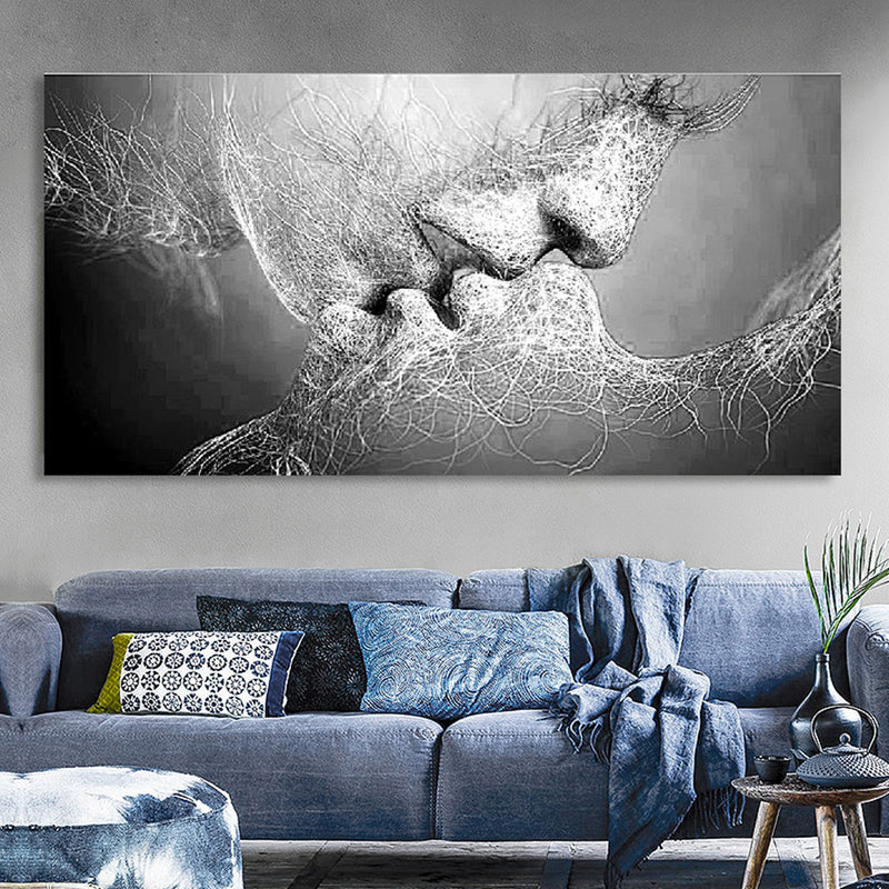 Black & White Love Kiss Wall Art Picture Print Abstract Arts on Paintings For Room Decorations