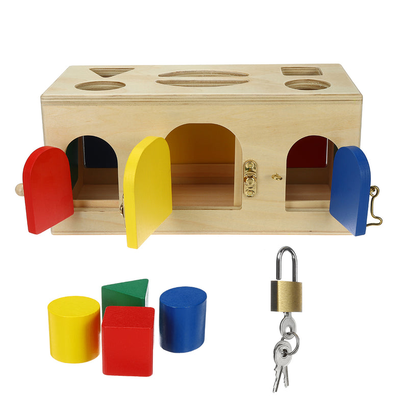 Children Wooden Little Lock Door Latch Box Case Kid's Early Educational Toys
