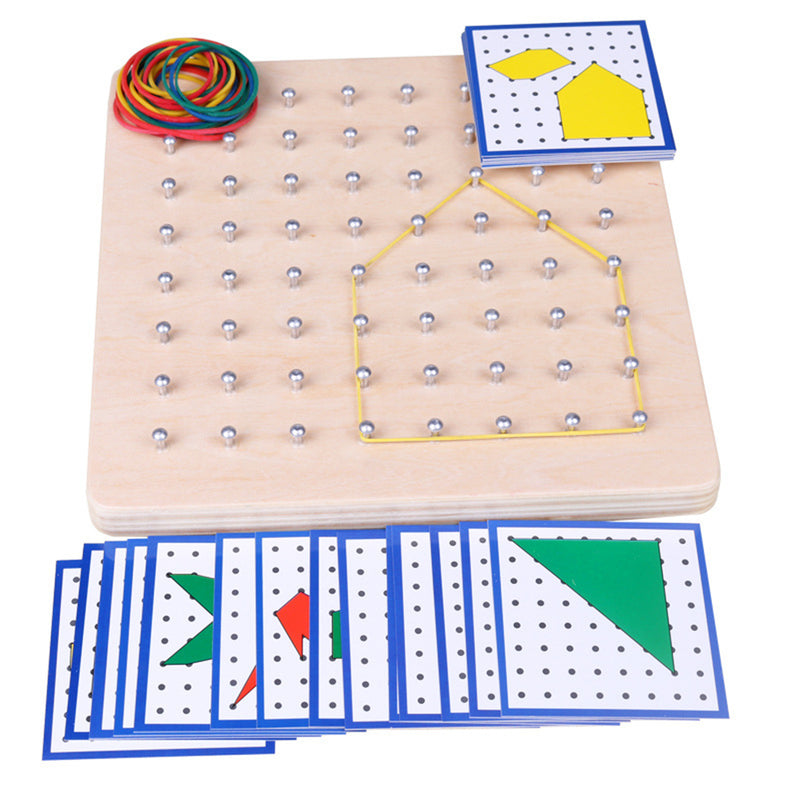 Wooden Montessori Nail Geoboard with Cards Math Learning Education Kids Toys
