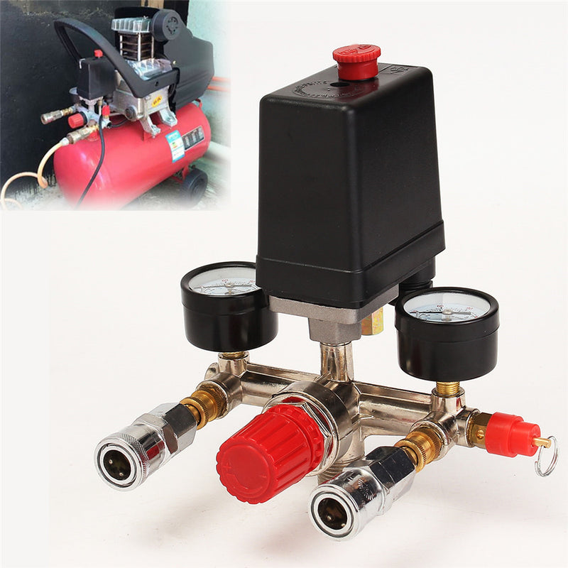 Air Compressor Pressure Control Switch Valve Manifold Regulator with Gauges Relief