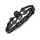 Trendy Handmade Skull Cuff Bracelet Ethnic Two Layer Leather Bracelets Vintage Jewerly For Men