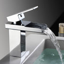 Bathroom Waterfall Basin Sink Faucet Square Hot Cold Water Mixer Tap Chrome