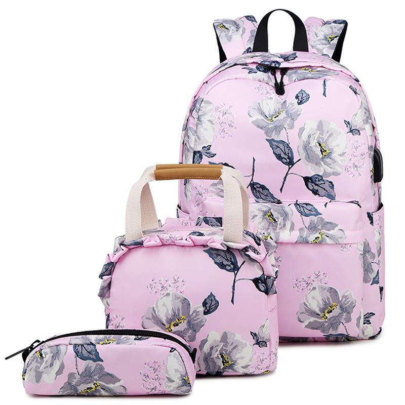 3 in 1 Laptop Bag Multifunction Backpack For Women Flower School-Bag Travel-Bag Nylon Water Resistant Casual Daypack