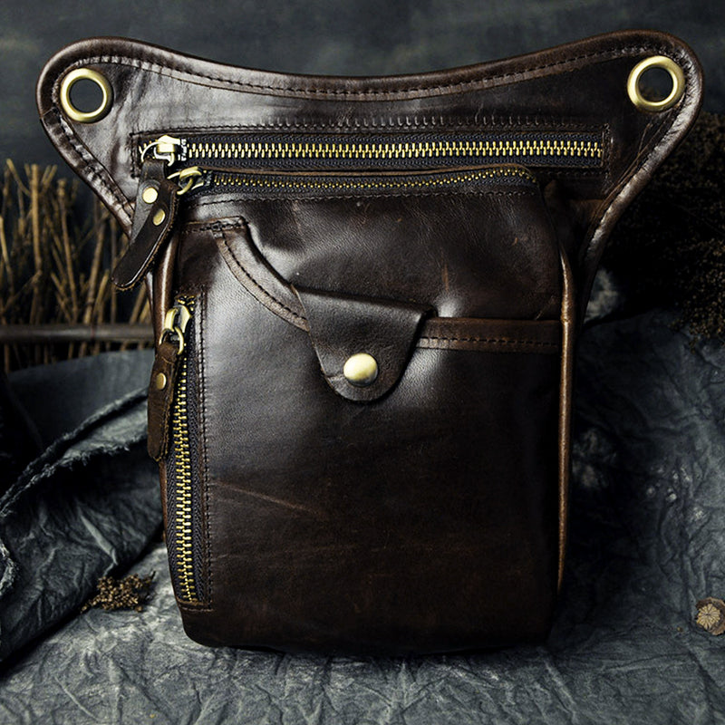Men Motocycle Waist Leg Bag Fashion Leather Hiking Cycling Work School Travel
