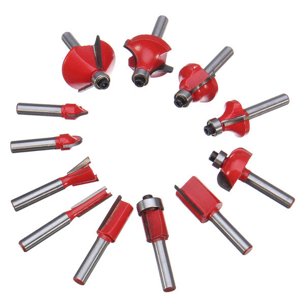 12Pcs 1/4 Inch Shank Router Bit Tungsten Carbide Rotary Tool Set Woodworking Tool Kit