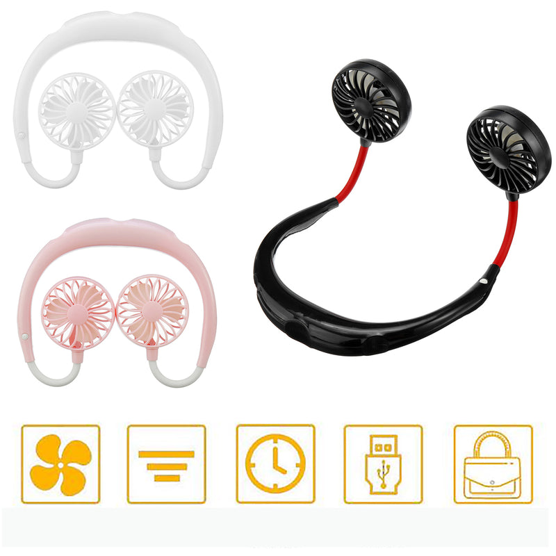 Portable USB Fan Rechargeable Neckband Lazy Neck Hanging Dual Cooling Mini Fans