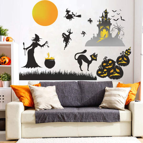 Miico FX6312 2Pcs Halloween Sticker Wall Sticker for Living Room Show Window Decoration- Witch