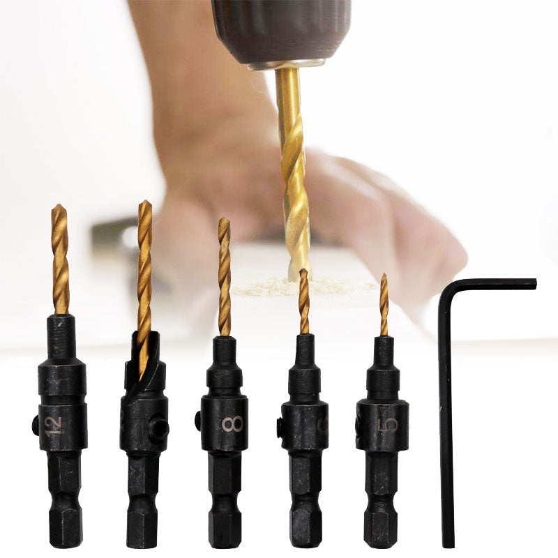 5pcs HSS Countersink Drill Bit Set #5 #6 #8 #10 #12 Woodworking Counter Bore Screw Tool