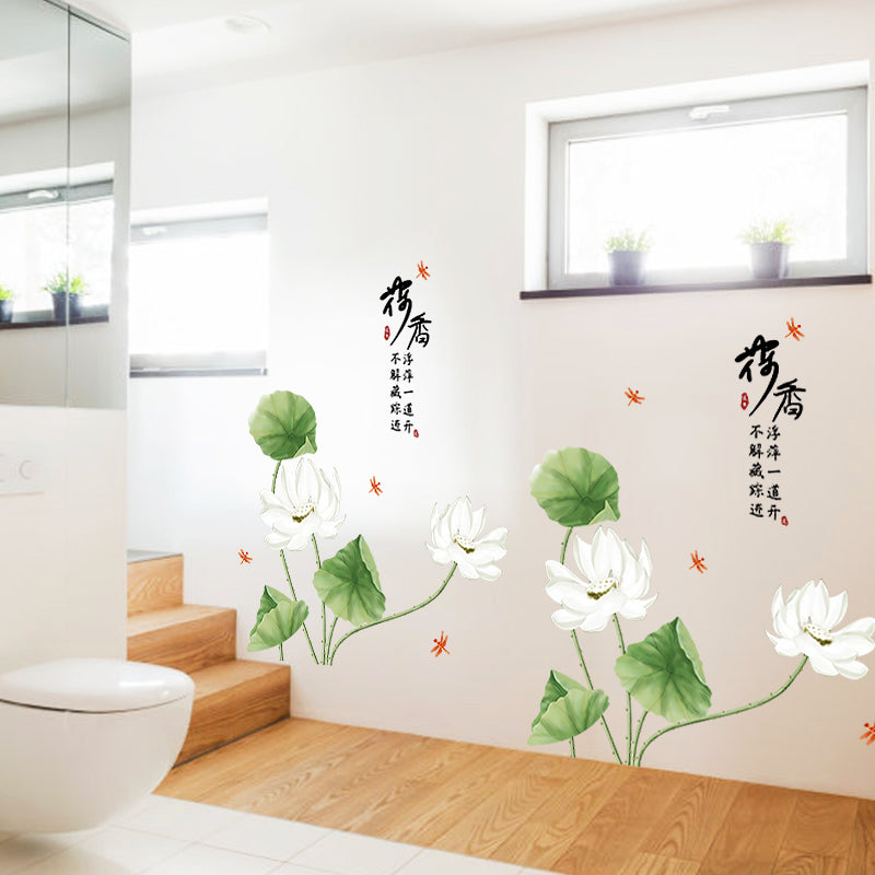 Miico SK9338 Lotus Painting Stickers Living Room And Bathroom Decorative Wall Sticker
