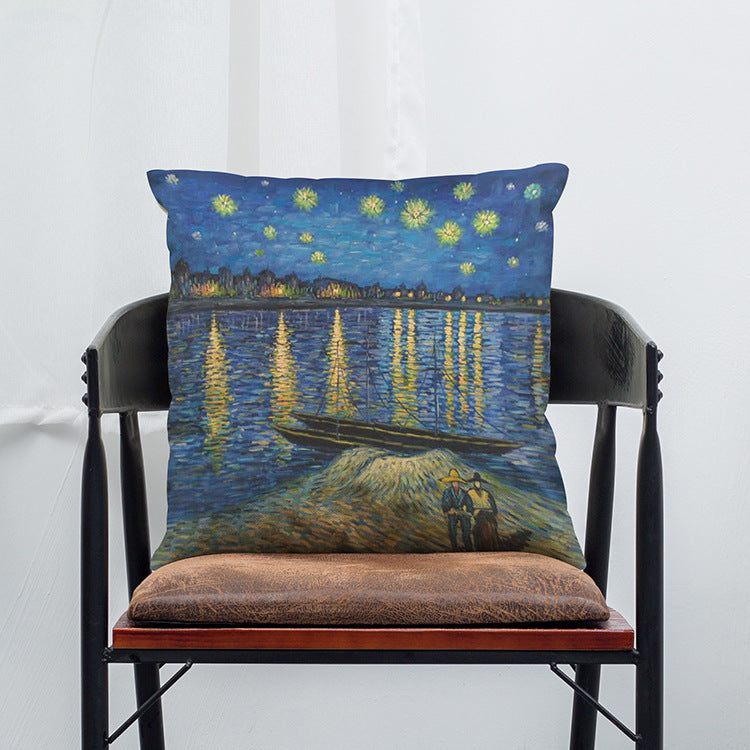 Abstract Starry Oil Painting Cotton Linen Pillow Case Waist Cushion Cover Bags Home Car Deco