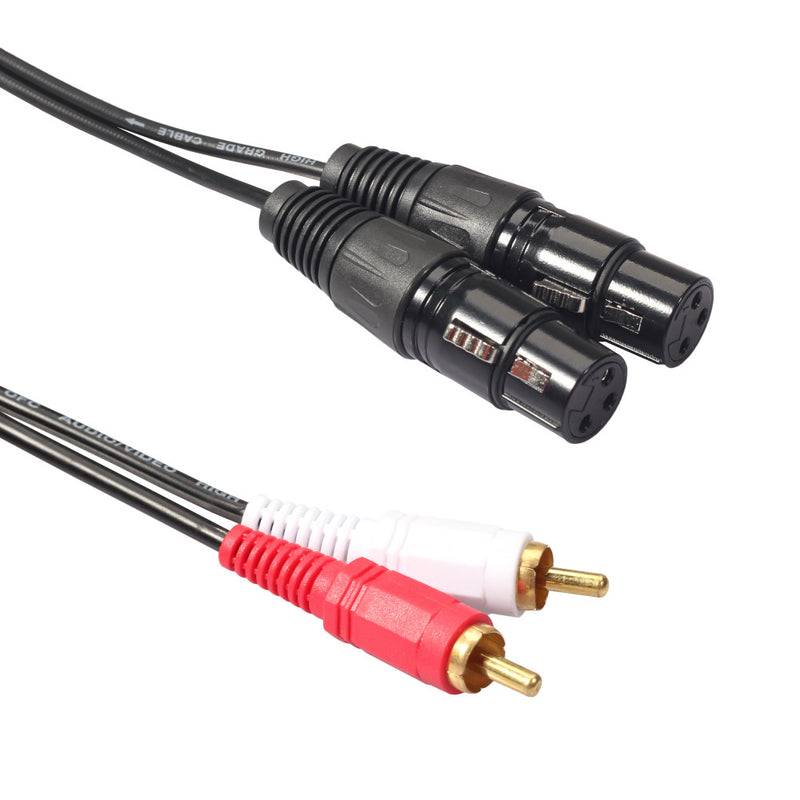 REXLIS Pure Copper and Zinc Alloy Shell 2RCA Audio Cable Revolution Double Cannon Female 150CM Microphone Audio Adapter Cable