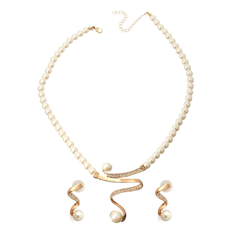 Elegant Pearl Rhinestone Jewelry Set 1 Pair Earrings 1 Pcs Necklace Women Jewelry Set