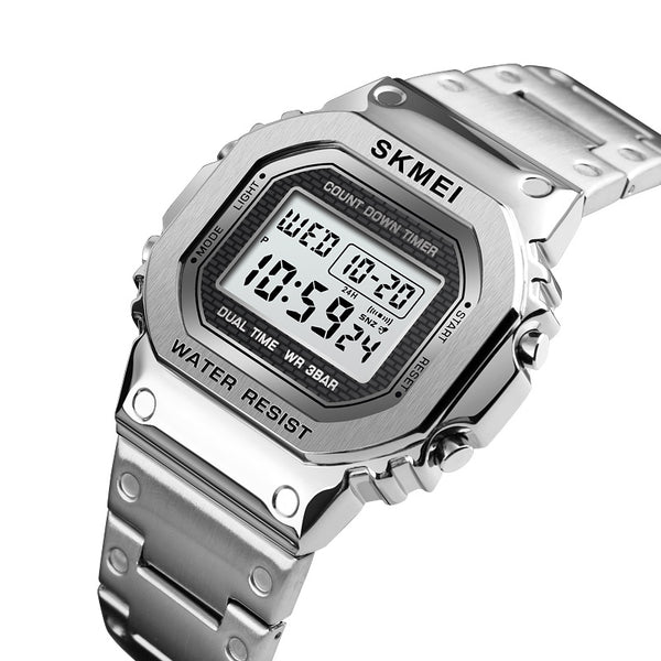 SKMEI 1456 LED Chronograph Countdown Alloy Case Stainless Steel Waterproof Digital Watch Men Watch