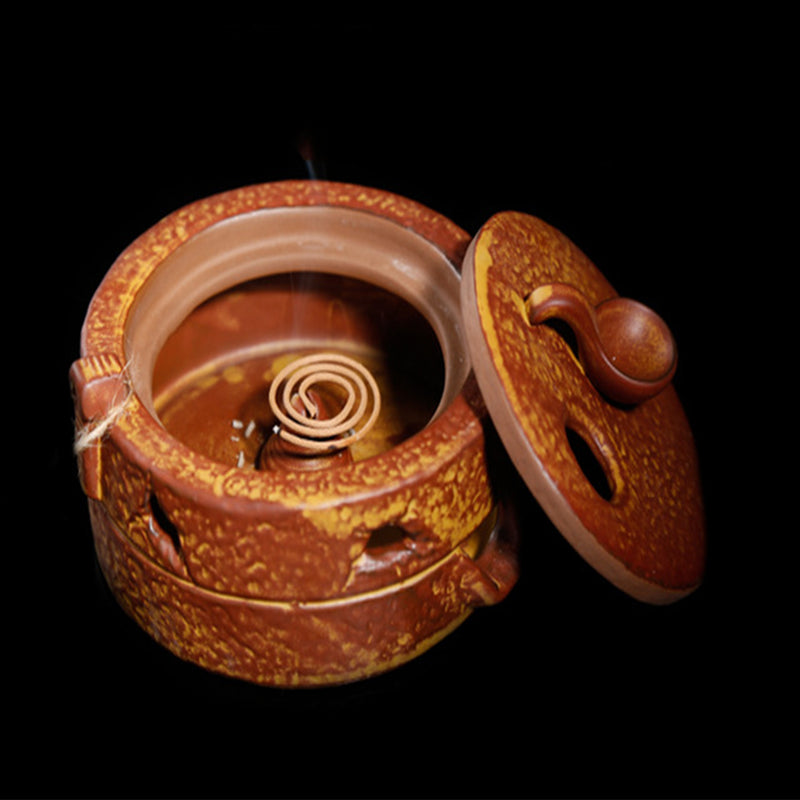 2Pcs/Set Ceramic Incense Cone Burner Incense Holder Donkey Pulling Millstone w/ Rope Lucky Fragrant Censer Decor