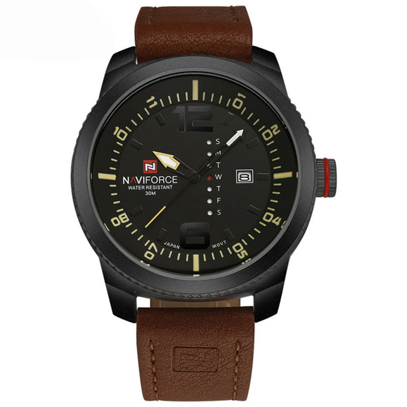 NAVIFORCE 9063 Simple Design Men Wrist Watch Date Display Leather Strap Quartz Watches