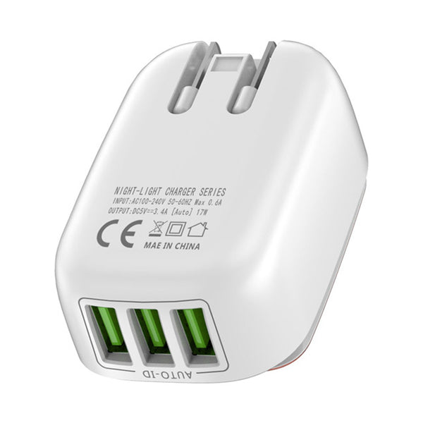 TOPK 3.4A 3 Ports Auto-ID USB Travel Wall Charger Adapter With Touch LED Lamp US UK AU EU Plug