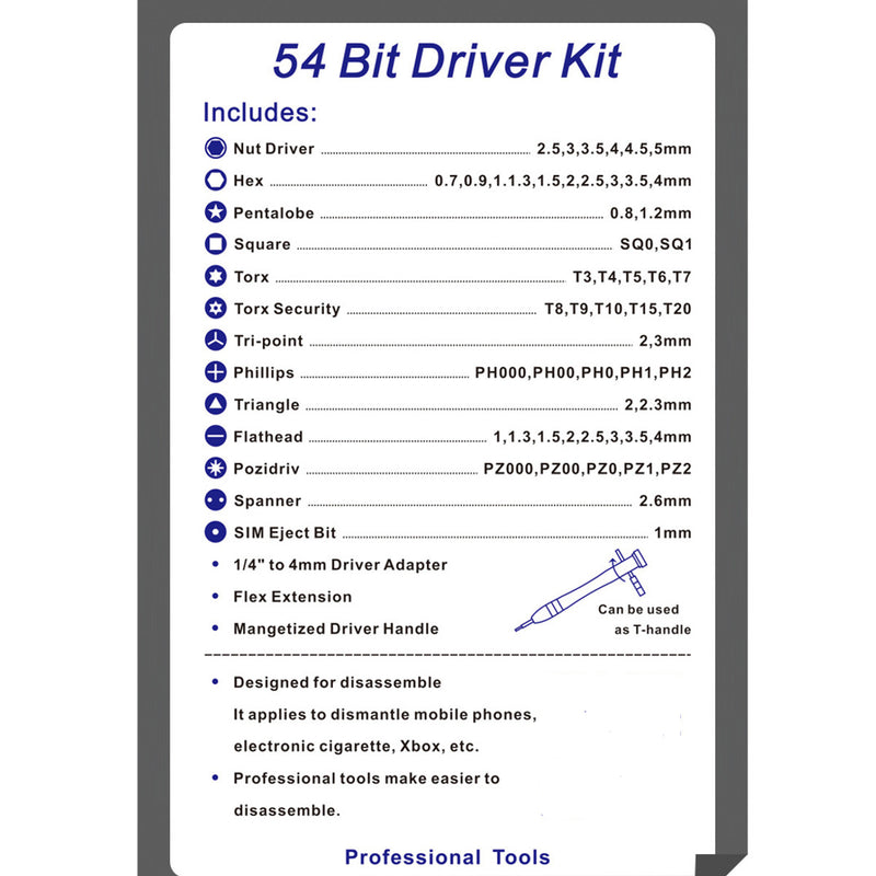 58 In 1 Multi-function Precision Screwdriver Kit with 54 Bits for Phone Watch Sun Glassess Repair Tool
