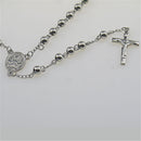 4/5/6/8mm Silver Tone Crossed Pendant Stainless Steel Bead Chain Jesus Christ Rosary Long Necklace Mens Womens Jewelry