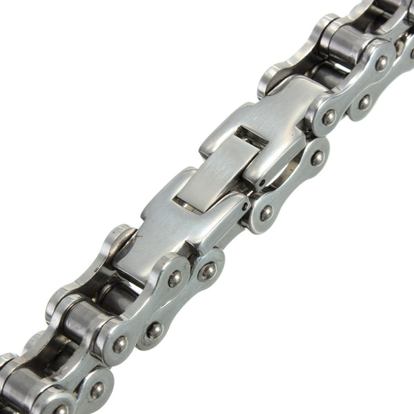 Silver Black Stainless Steel Motorcycle Bike Chain Bracelet For Men