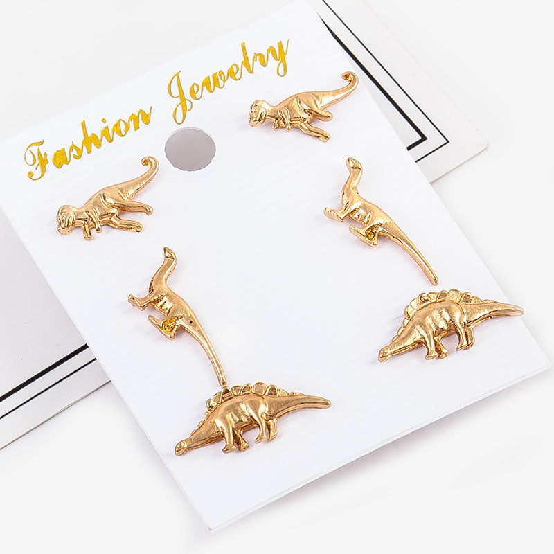 Cute Dinosaur Stud Earring Silver Gold Animal Ear Stud One Set of Sweet Earrings Jewelry for Women
