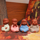 4Pcs Tea Pet Ceramics Statue Monk Figurine Chinese Crafts Ornament Decorations