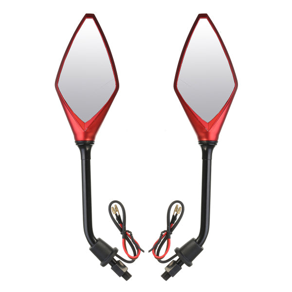 8mm 10mm Pair Motorcycle Rear View Mirrors Side Wind 12V LED Indicator Light Turn Signal