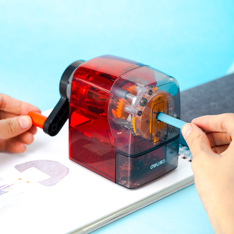 XIAOMI Ecosystem Deli 71152 Plastic Manual Pencil Sharpener Hand Crank Pencil Cutter Transparent Body Office School Students Stationery Supplies