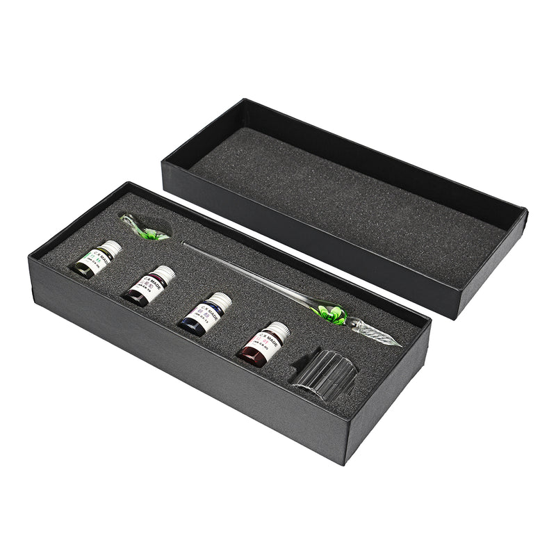 Crystal Glass Dip Pen Set Glass Sign Pen Non-carbon Ink Fountain Signature Writing with Gift Box