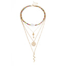 Trendy Geometric Key Snake Pendant Chain Necklace Multi-layer Color Rice Beaded Pearl Necklace