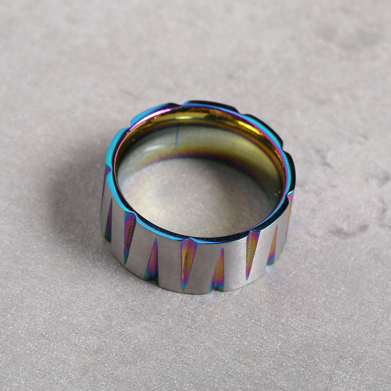 Punk Colorful Wire Drawing Stainless Steel Finger Ring Geometric Cone Unisex Engagement Rings