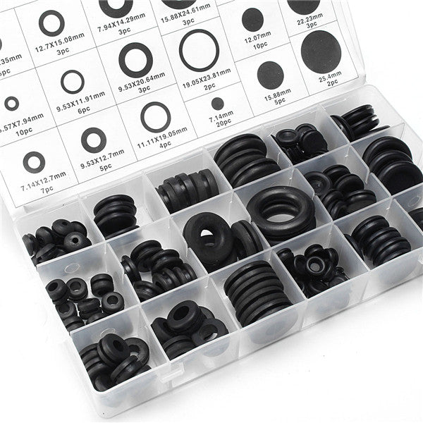 125Pcs Black Rubber Grommet Seals Washer O-Ring Waterproof Ring