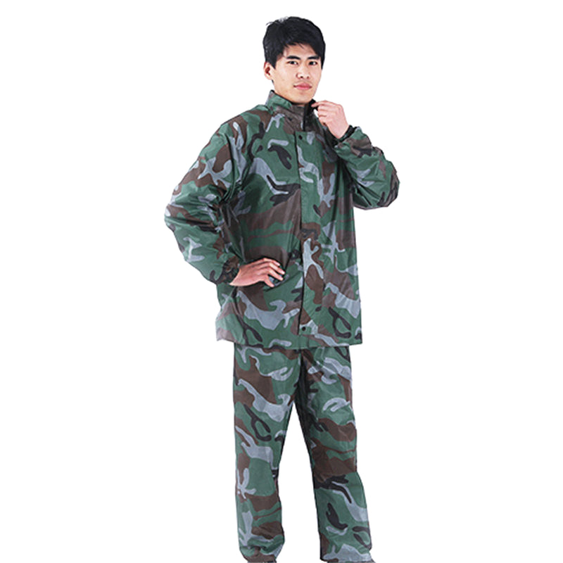 Camouflage Adult Raincoat Suit Poncho Motorcycle Hiking Rainwear Outdoor Tops+Pants