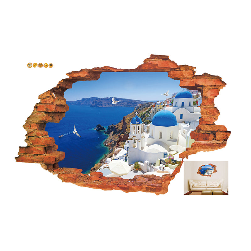 Miico Creative 3D Aegean Sea Broken Wall Removable Home Room Decorative Wall Door Decor Sticker