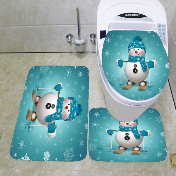 3PCS Christmas Toilet Seat Covers Bathroom Mat Bathroom Carpet Set Absorbent Bath Rugs