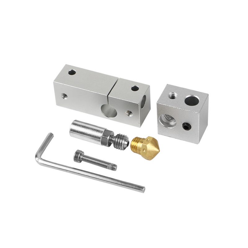 Full Metal MK10 Hotend Kit 0.4mm Nozzle + Throat + 2 Aluminum Heating Block DIY Kit for 3D Printers fits Wanhao i3 Wanhao i3 Plus