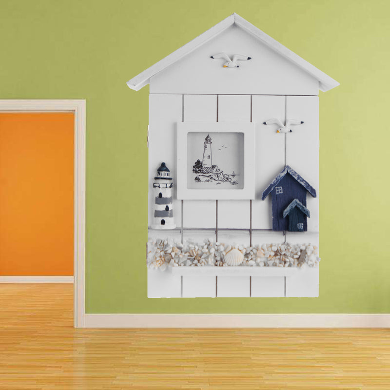 Wooden Storage Box Rack Cabinet Keys Security Case Shabby Chic Lighthouse Wall Mounted Holder