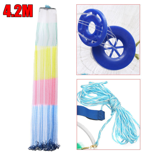 ZANLURE 14ft 4.2m Upgrade Hand Cast Fishing Net Colorful Bait Strong Nylon Line Full Spread
