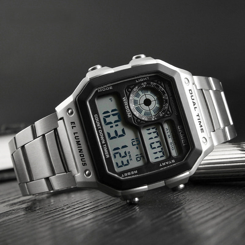 SKMEI 1335 Digital Watch Men Chronograph Alarm Watch Fashion Style Stainless Steel Sport Watch
