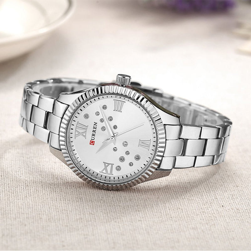 CURREN 9009 Crystal Fashion Style Women Wrist Watch Roman Number Quartz Watches