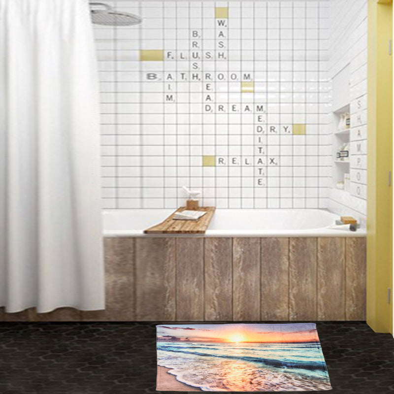 Ocean Beach Sunset Polyester Waterproof Bathroom Shower Curtain Mat Set Decor