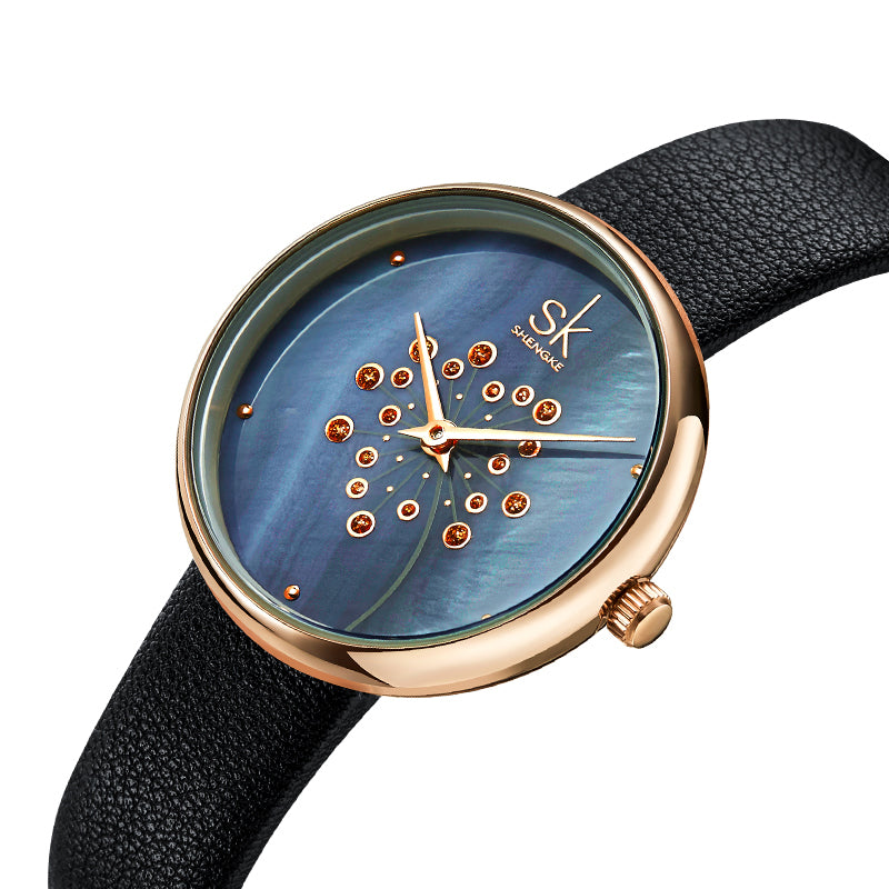 SHENGKE SK K0113 The Plant Pattern Creative Dial Fashion Leather Strap Quartz Watch