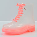 Transparent Women Martin Boots Print Jelly Boots Shoes Women Clear Rain Boots
