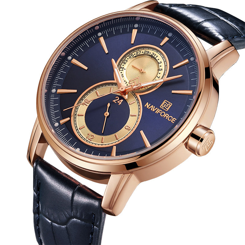 NAVIFORCE 3005 Working Little Dials Quartz Watches Leather Strap Men Wrist Watch