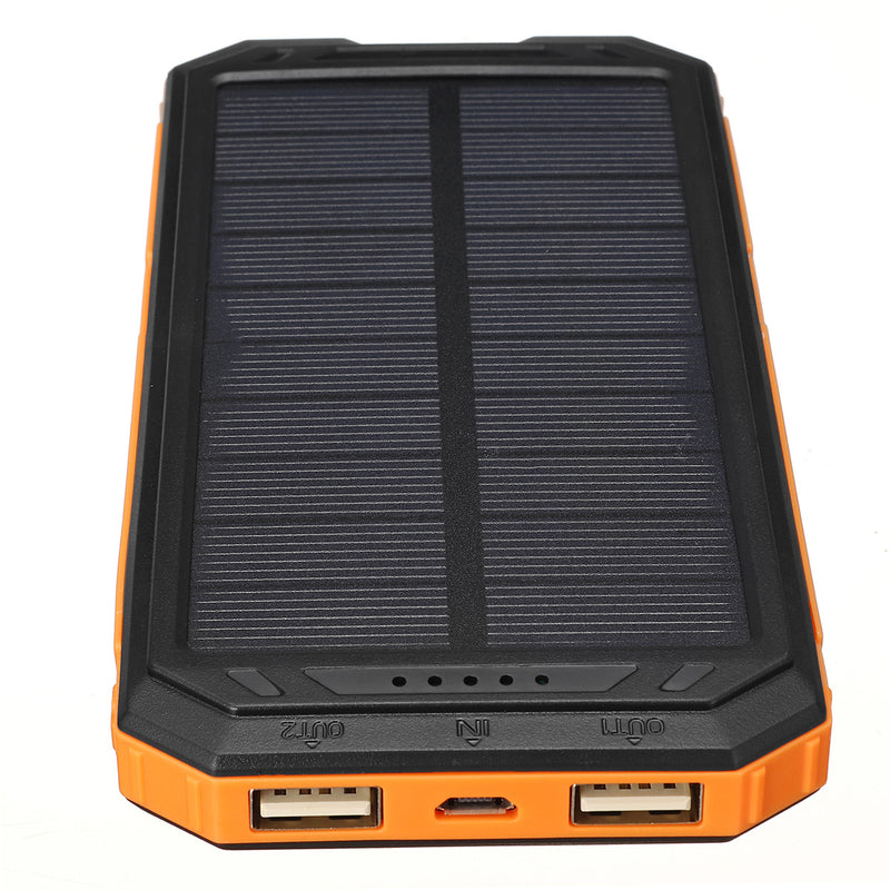 12000mAh Solar Power Bank Battery Fast Charger Dual USB SOS LED Light Compass