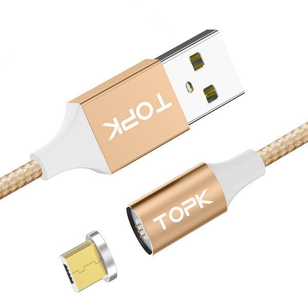TOPK F-Mini2 2.4A Micro USB LED Magnetic Braided Fast Charging Data Cable 1M for Smart Phone