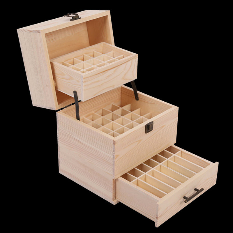 59 Slots 3 Tier Essential Oil Storage Box Wooden Aromatherapy Organizer Roller