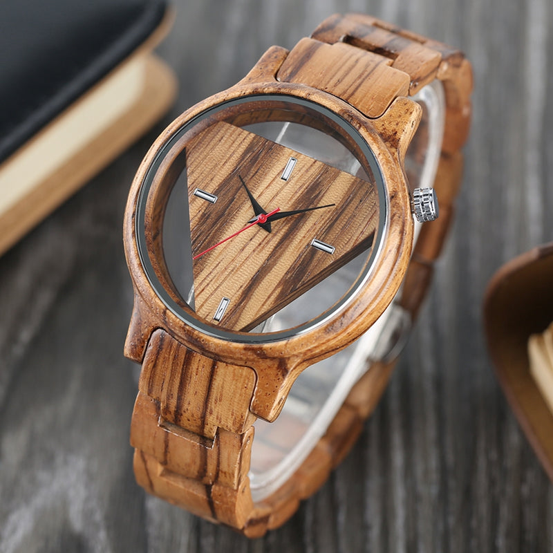Deffrun Transparent Creative Wooden Wrist Watch Unique Design Men Quartz Watch