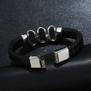 Vintage Men's Stainless Steel Taro Leather Faux Leather Bracelet